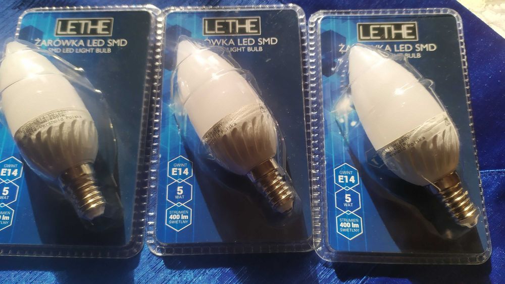 Nowe- cena za 3 szt. nowych żarówek LED SMD gwint E14, 5 Wat, 400 lm