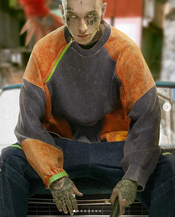 Крутий Оверсайз светр у стилі кіберпанк XIphevil Cyberpunk Extreme Color-Washed Sweater S-XL