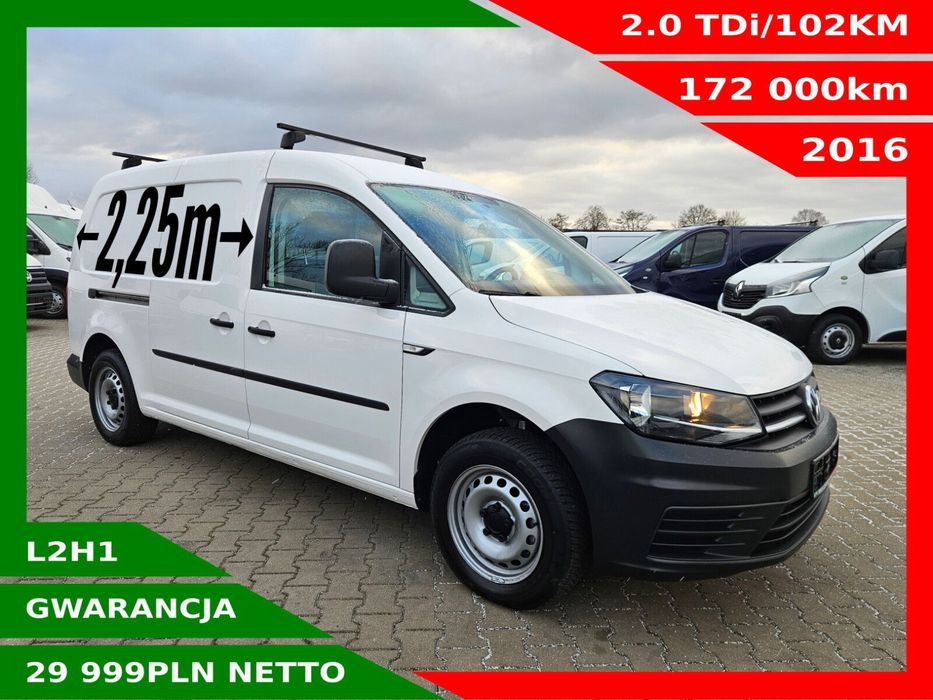 Volkswagen Caddy Long *29999zł NETTO* 2.0TDi/102KM  Airbag kierowcy, Drzwi suwane, 2 miejsca siedzące