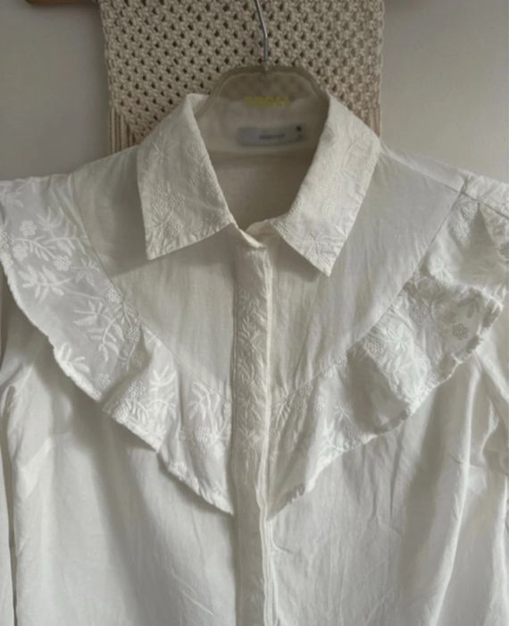 Koszula biała długi rękaw hafty bawełna falbanki boho Reserved xs