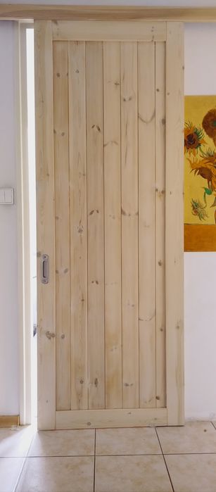 Drzwi sosnowe przesuwne skrzydło 730x2030 mm naturalny pobielony