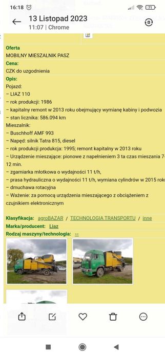 Mobilna mieszalnia pasz Bischoff 3 t