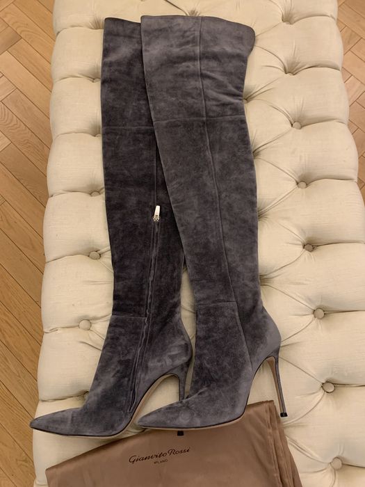 GIANVITO ROSSI piękne długie kozaki , zamsz, szare