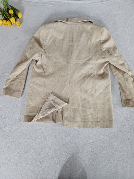 Beżowy dwurzędowy prążkowany płaszczyk Marynarka Principles 16