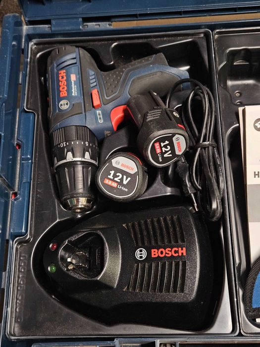Wkrętarka Bosch GSB 12V-15 + 2x aku 2Ah i 3Ah + ładowarka + L-BOXX