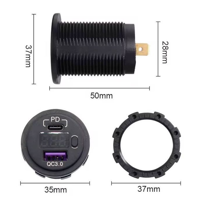 Врезная USB розетка в авто QC3.0 + PD Type-C 12-24v с вольтметром
