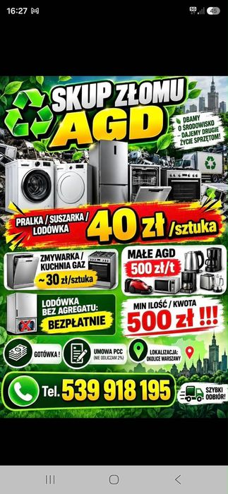 Złom AGD  40 zł / sztuka - niekompletne Lodówka/ Pralka