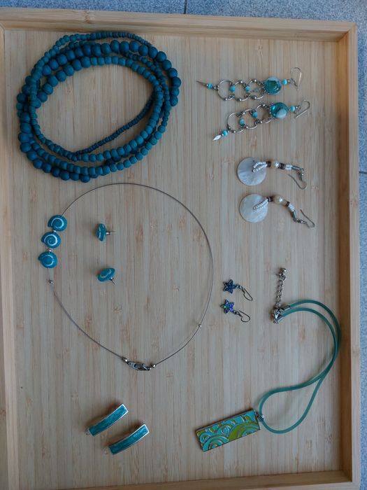 Colares Brincos Pulseira - Tons azul