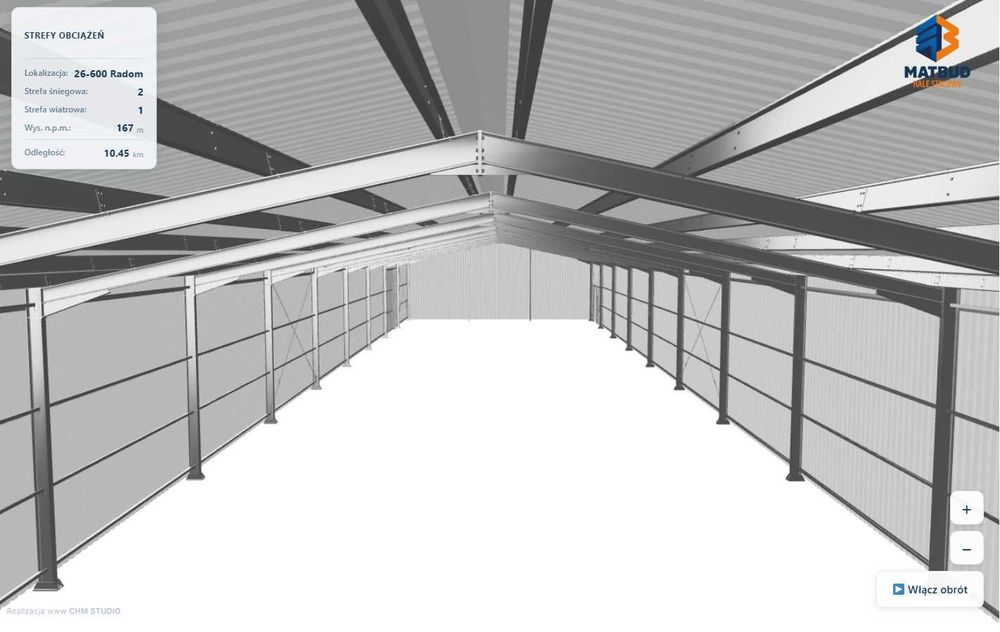 Konstrukcja stalowa / hala 900m2 / ocynkowana 15x60x6m