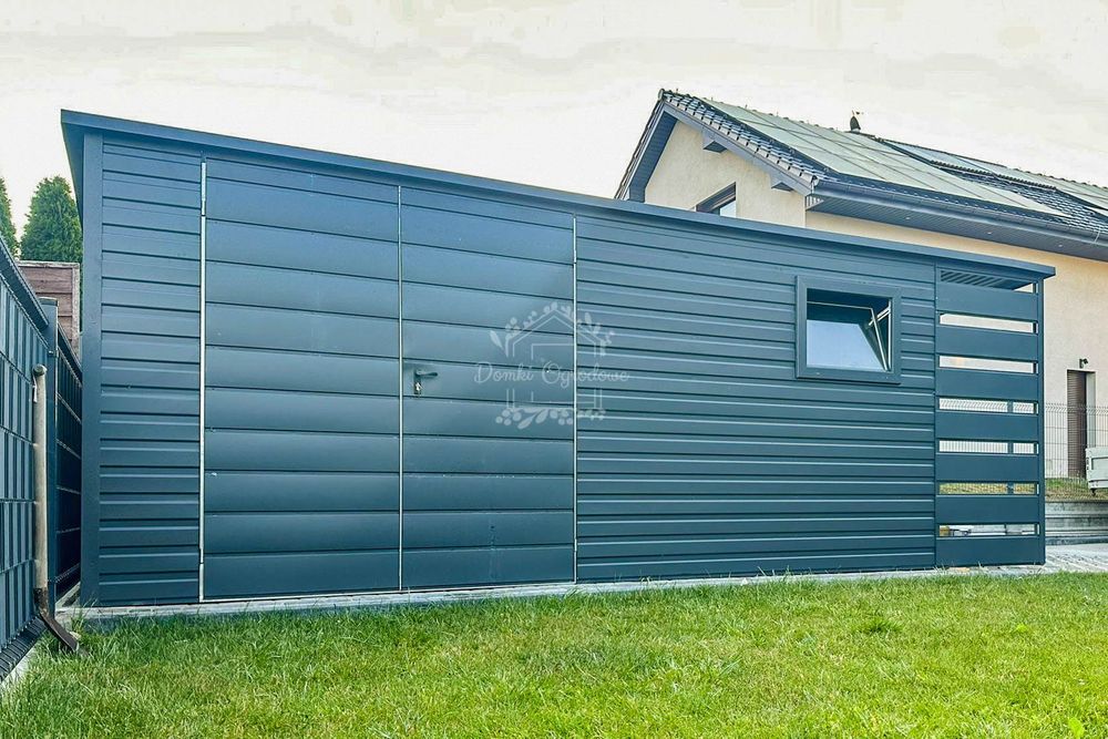 Schowek Domek Ogrodowy 4,5x2m Wiata 1m Brama Dwu Okno Antracyt  ID617