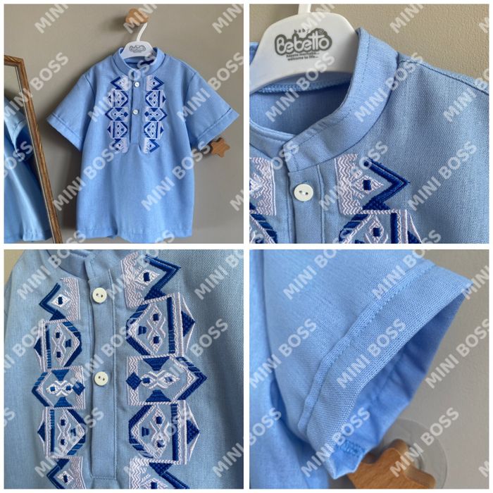 Лляна дитяча вишиванка для хлопчика з довгим рукавом