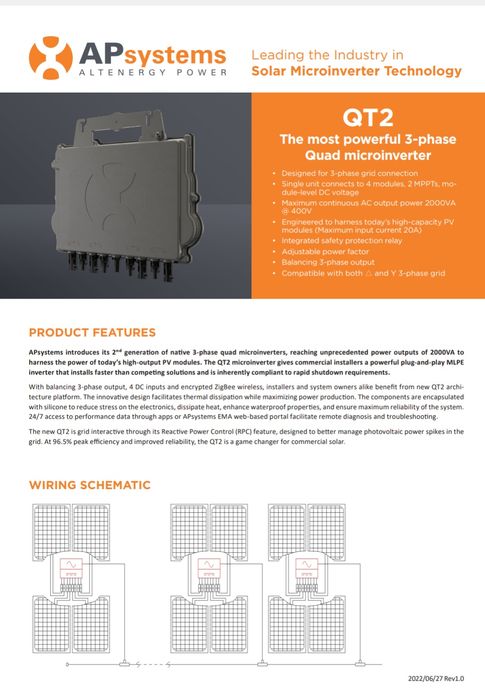 Micro Inversor APS QT2 2000VA 2000W APSystems Trifásico