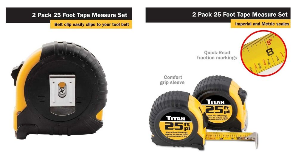 Titan Tools fita métrica 25 pés, 2 unidades