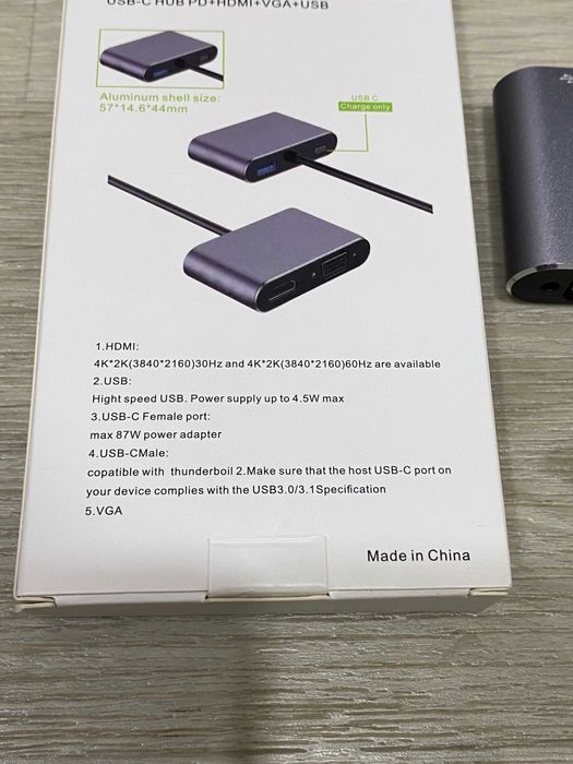 Перехідник 4K USB-C HUB PD+HDMI+VGA+USB adapter 4 in 1