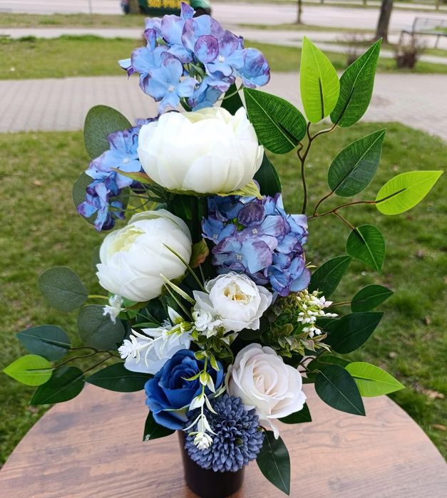 Komplet stroik wiązanka bukiet sztuczne kwiaty premium na grób pomnik