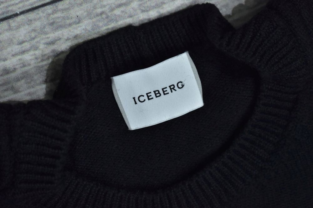 Iceberg Czarny Wełniany Sweter Męski Pullover Vii Xl
