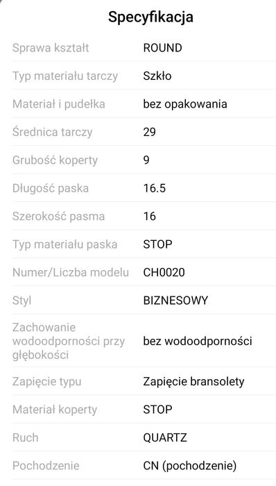 Zestaw biżuterii zegarek