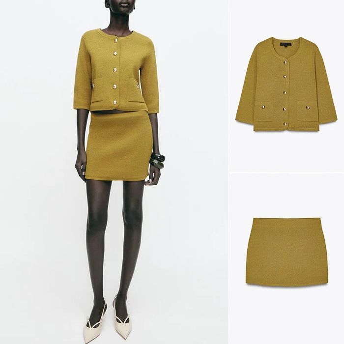 Твідовий костюм ZARA спідниця кардиган  жіночий