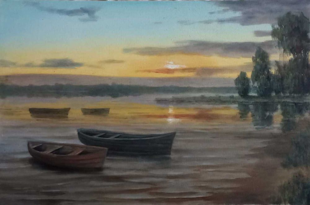 Obraz olejny ręcznie malowany, Zachód słońca, 40 x 60 cm