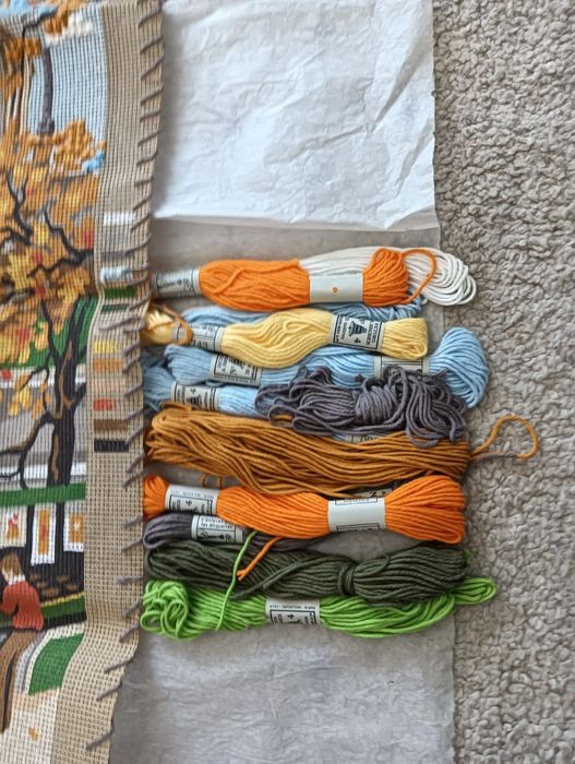 Vintage Cross-Stitch Fabric and Threads – Antique – Unfinished... Design: Paris64730306399363123