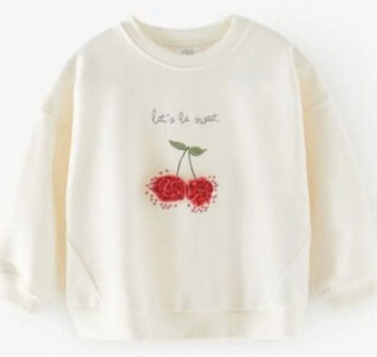 Zara bluza 110 wisienki biała kremowa