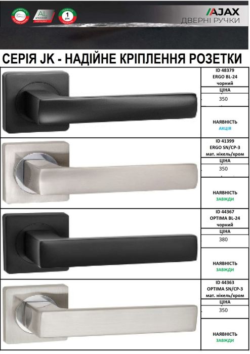 Ручки для дверей AJAX  качественная фурнитура по доступной  цене.