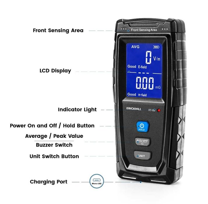 Вимірювач електромагнітного випромінювання Erickhill RT-100 Тестер EMF