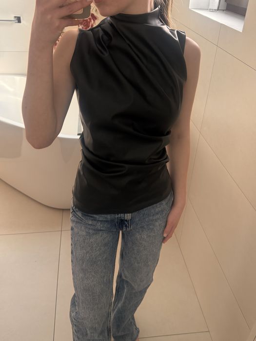 Шкіряний чорний жіночий топ , універсальний розмір