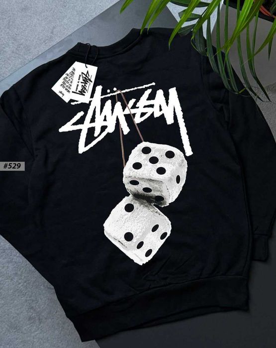 Черный Свитшот Stussy Fuzzy Dice - Толстовка Базовая Стусси Кубики Серые