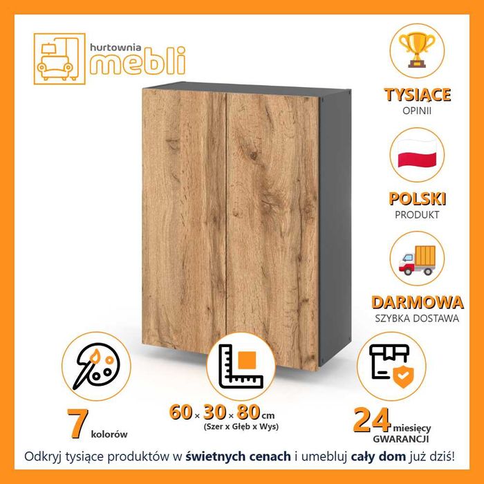 Szafka Łazienkowa Wisząca 60cm Nowoczesna Nad Umywalkę 2 Półki Wysoka