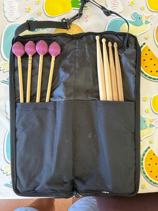 Pad de treino percussão + 8 baquetas + saco de transporte