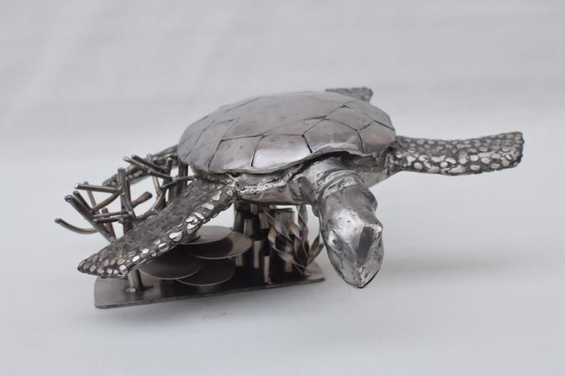 (под заказ)скульптура морской черепахи из нерж стали руч работы