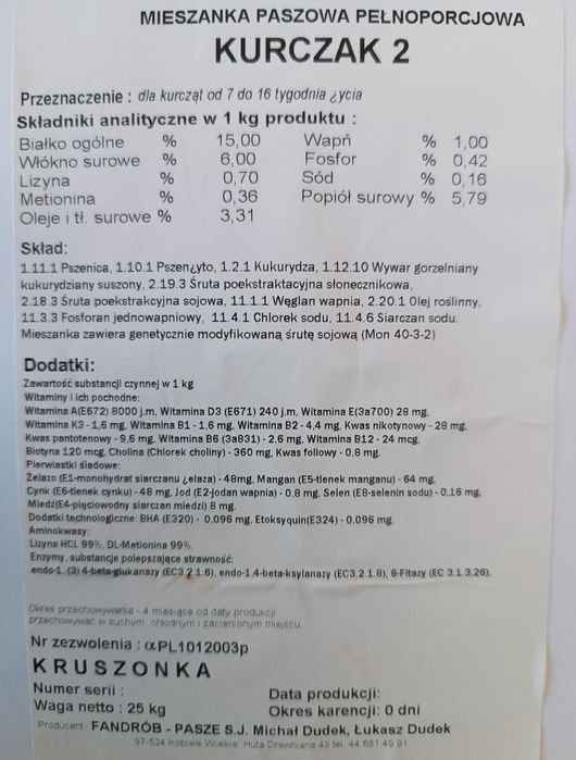 Pasza dla Kur Niosek, kurczaków itd. Dostawa Gratis na Terenie Polski!