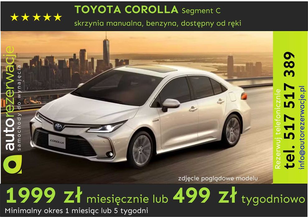 Wynajem wypożyczenie samochodów/aut za 1299 za 30 dni lub 339co 7 dni