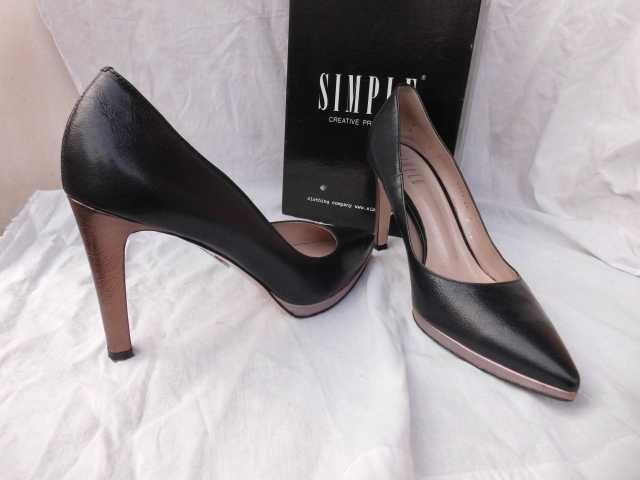 Simple skórzane szpilki platforma złote obcasy 39