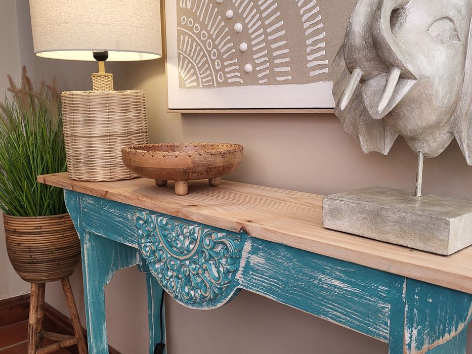 mesa, consola, apoio, decoração, rustico