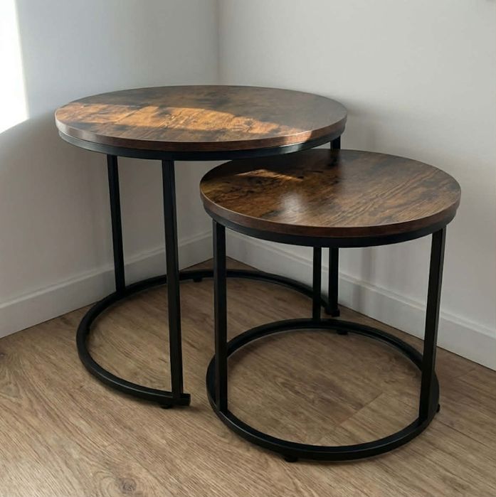 2x Stolik Kawowy Okrągły Industrialny Loft Ława Stolik Boczny Nocny