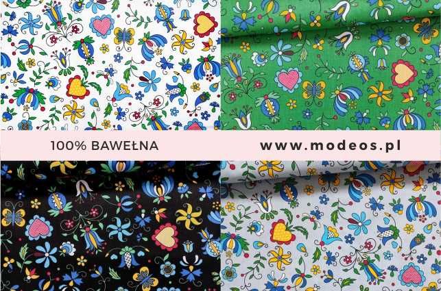 Bawełna wzór kaszubski Tkanina kaszubska na metry Materiał ludowy