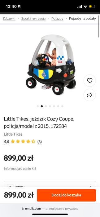 Little Tikes, jeździk Cozy Coupe, policja/model z 2015, 172984