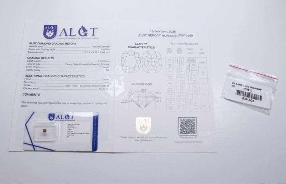 Diamante natural verde certificado ALGT – 0,33 ct – SI1