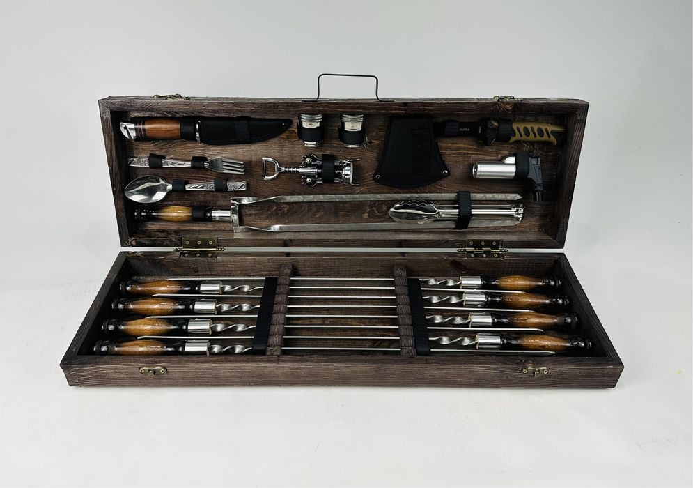 Набор шампуров подарочный для пикника ГРИЛЬ, ручной работы