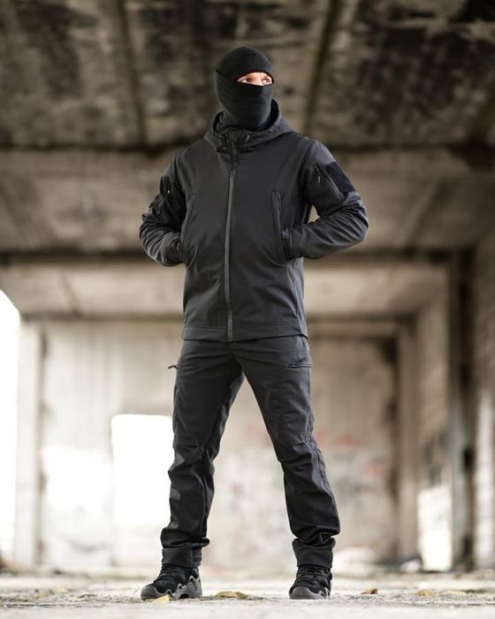 Тактичний чорний Softshell комплект 5 в 1 LUNAR чоловічий 5 речей