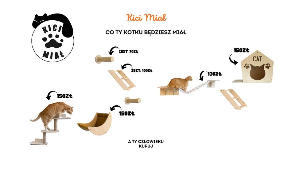 Drewniany leżak dla kota na ścianę, drapak, legowisko