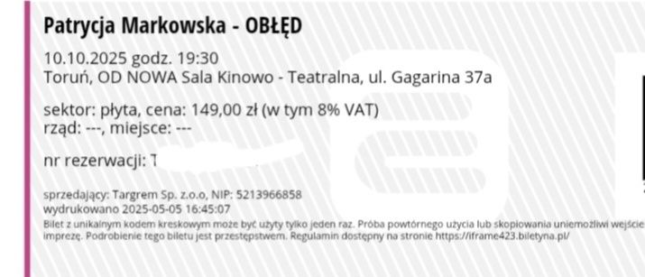 Bilet na koncert Patrycji Markowskiej