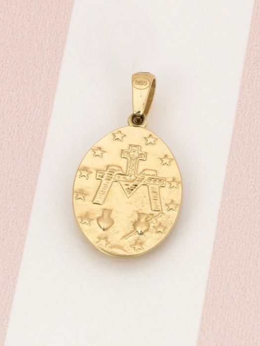 Złota zawieszka szkaplerz Matka Boska, cudowny medalik 585