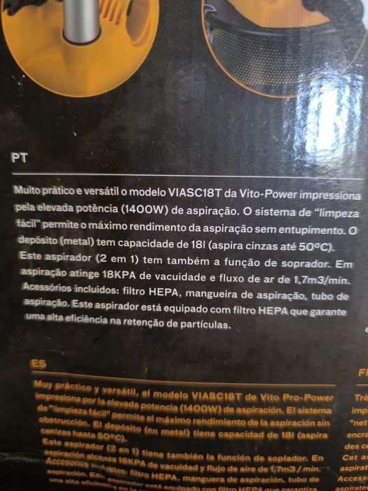 Aspirador de cinzas Vito 1400w