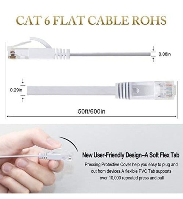 Cat6 płaski kabel Ethernet, 15 m komputer LAN kabel sieciowy