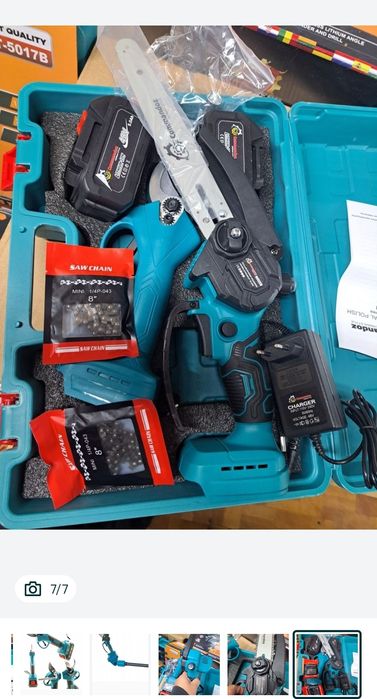 Piła łańcuchowa  plus sekator mocny 2x aku 6ah 48v walizka ladow