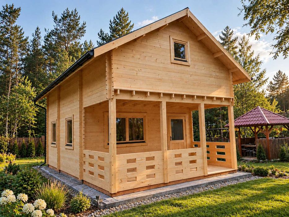 Drewniany domek letniskowy z poddaszem bez pozwolenia 5x7m