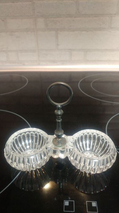 Солонка 13см х11см харусталь посеребрение 19 й век отлличное состояние